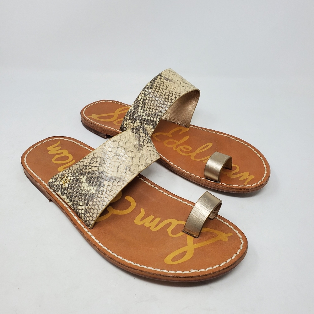 SAM EDELMAN Leather Snake Print Maxy Slide Sandals Size 9.5